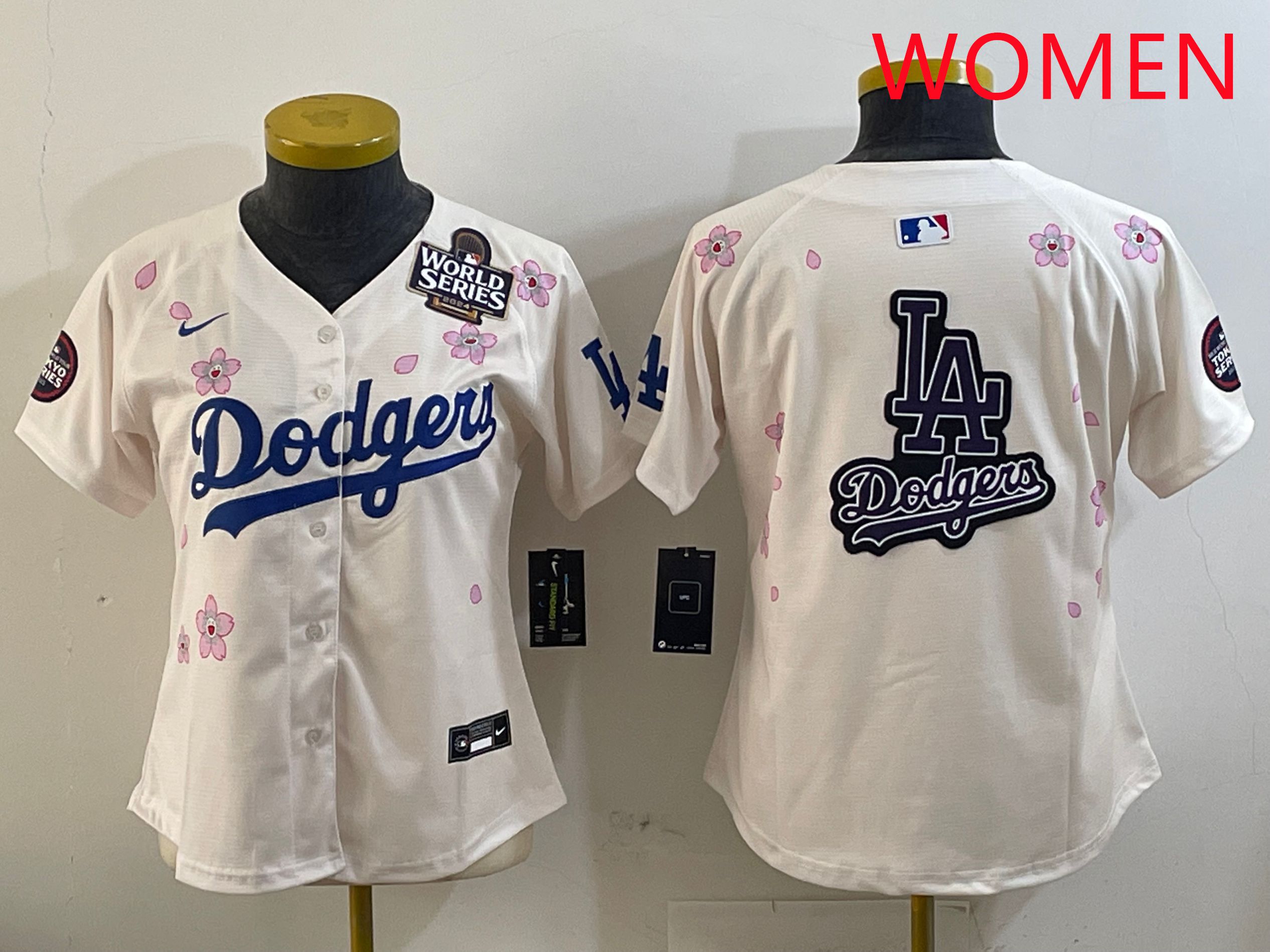 Women Los Angeles Dodgers Blank Cream Sakura Edition 2025 Nike MLB Jersey style 21->women mlb jersey->Women Jersey